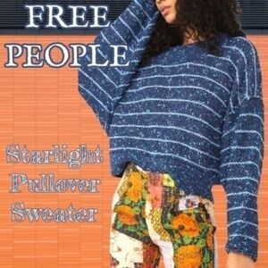 FREE PEOPLE NWT Starlight Navy Striped Relaxed Fit Crewneck Pullover Sweater/XS